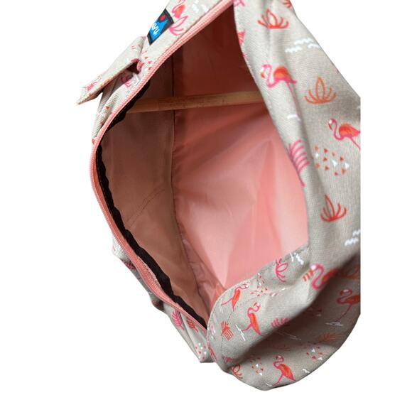 KAVU Sling Back Rope Bag Chillin' Flamingo Print Pink Peach Beige - Picture 3 of 6